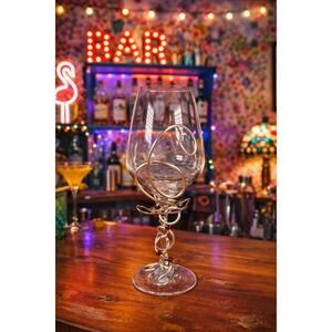 Handcrafted Crystal Wine Glass with Silver Wire & Red Beads Vintage Decor